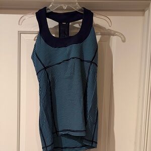 Lululemon Athletica Navy and Light Blue Striped Tank Top